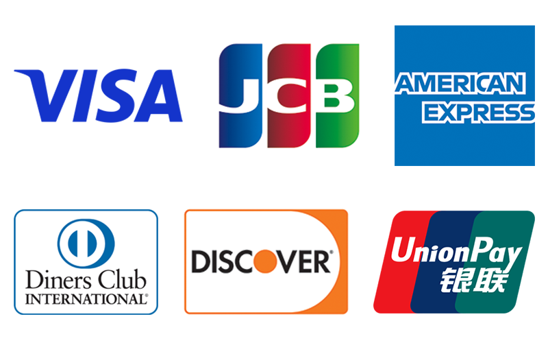 Visa、JCB、American Express、Diners Club、Discover、銀聯