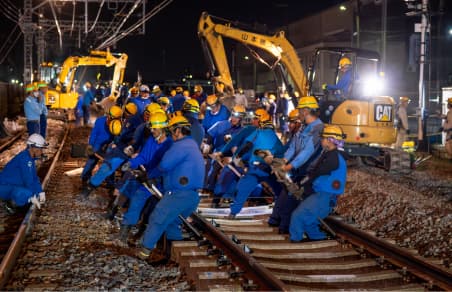 人力で線路を移動